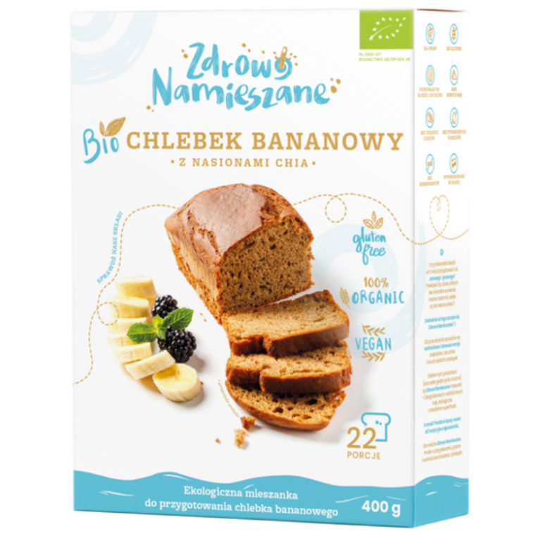 MIESZANKA NA CHLEBEK BANANOWY Z NASIONAMI CHIA BEZGLUTENOWA BIO 400 g - ZDROWO NAMIESZANE