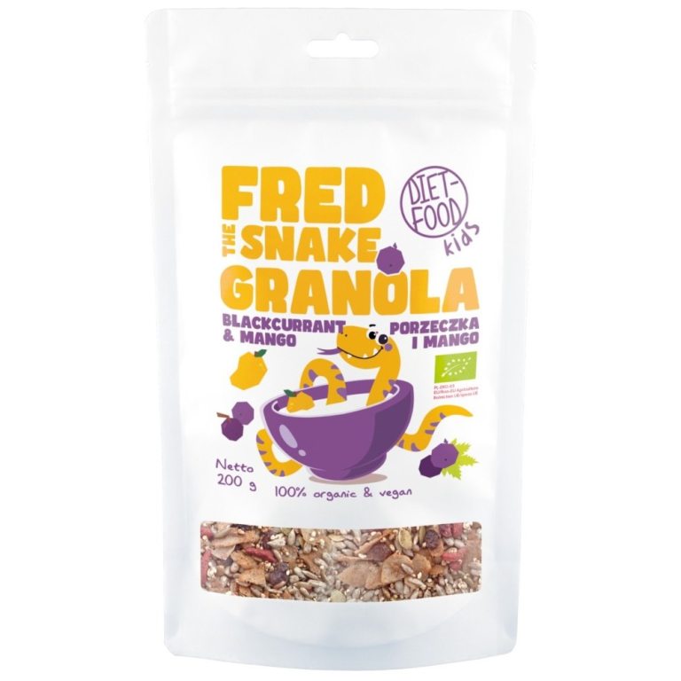 GRANOLA Z MANGO I CZARNĄ PORZECZKĄ BIO 200 g - DIET-FOOD (FRED THE SNAKE)