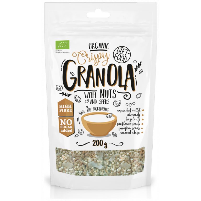 GRANOLA ORZECHOWA Z ORZECHAMI LASKOWYMI I MIGDAŁAMI BIO 200 g - DIET-FOOD