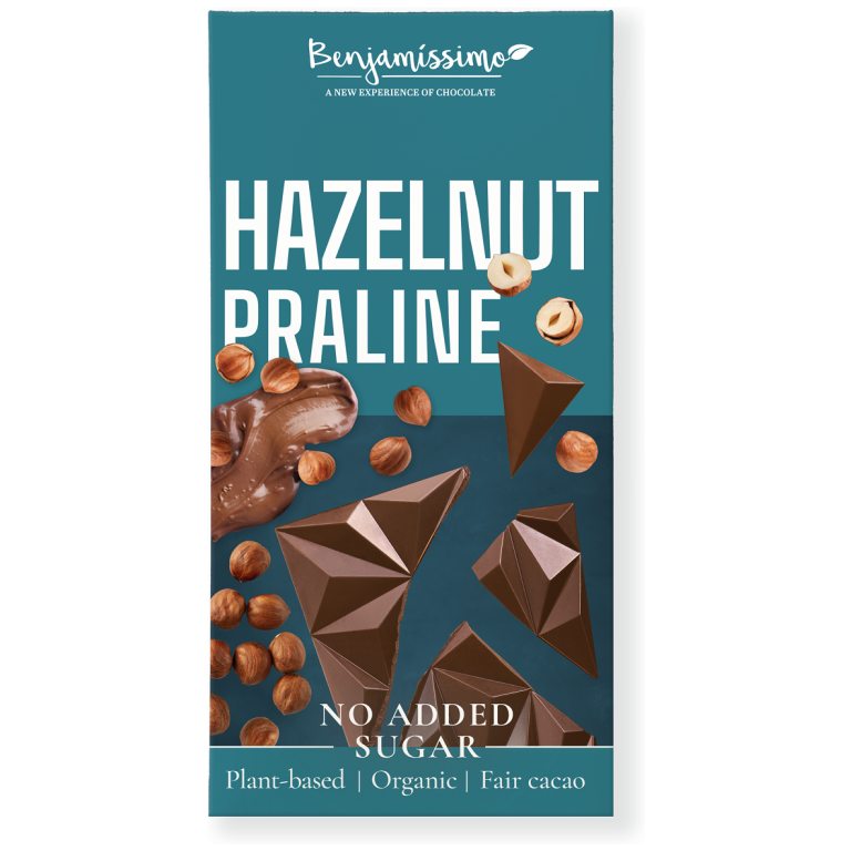 CZEKOLADA Z ORZECHAMI LASKOWYMI BEZ DODATKU CUKRU BEZGLUTENOWA BIO 60 g - BENJAMISSIMO