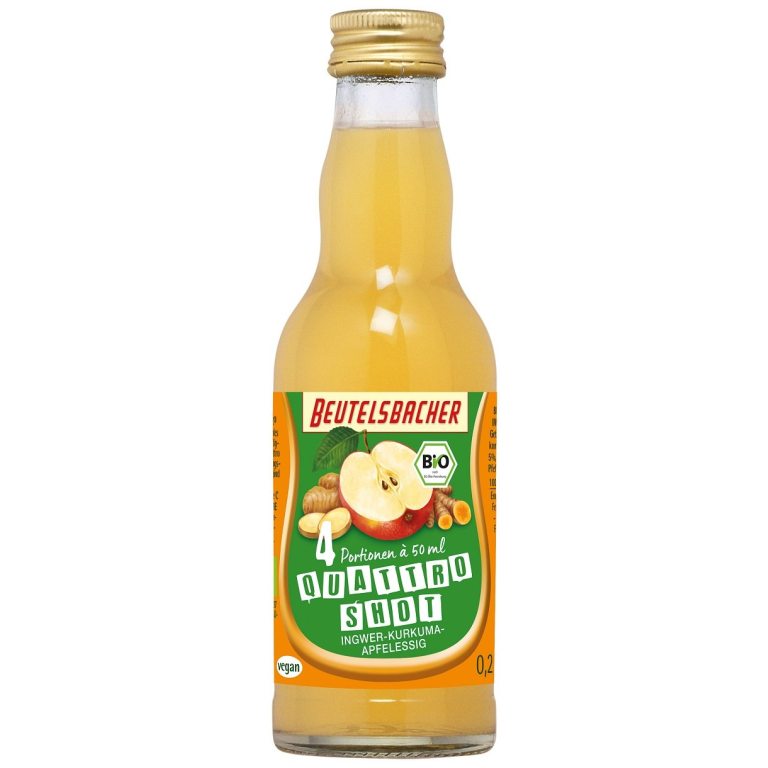 SHOT NA ODPORNOŚĆ JABŁKO - IMBIR - KURKUMA BIO 200 ml - BEUTELSBACHER