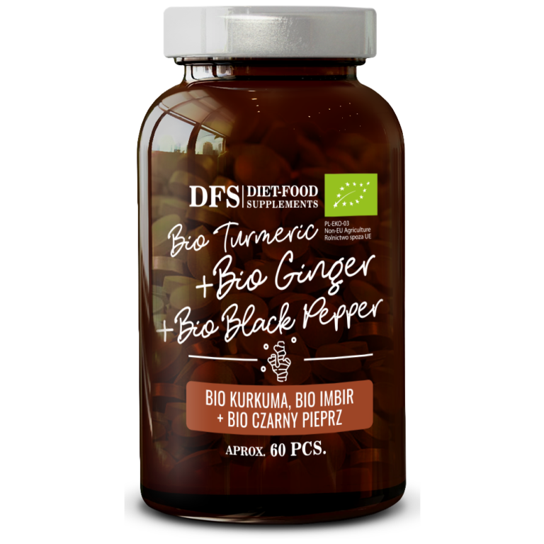 KURKUMA - IMBIR - PIPERYNA BIO 60 TABLETEK - DIET-FOOD