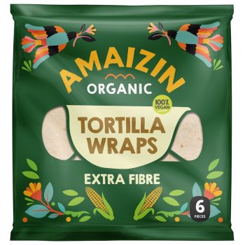 TORTILLA WRAPS Z OTRĘBAMI (ŹRÓDŁO BŁONNIKA POKARMOWEGO) BIO (6 szt.) 240 g - AMAIZIN