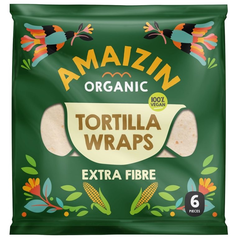 TORTILLA WRAPS Z OTRĘBAMI (ŹRÓDŁO BŁONNIKA POKARMOWEGO) BIO (6 szt.) 240 g - AMAIZIN