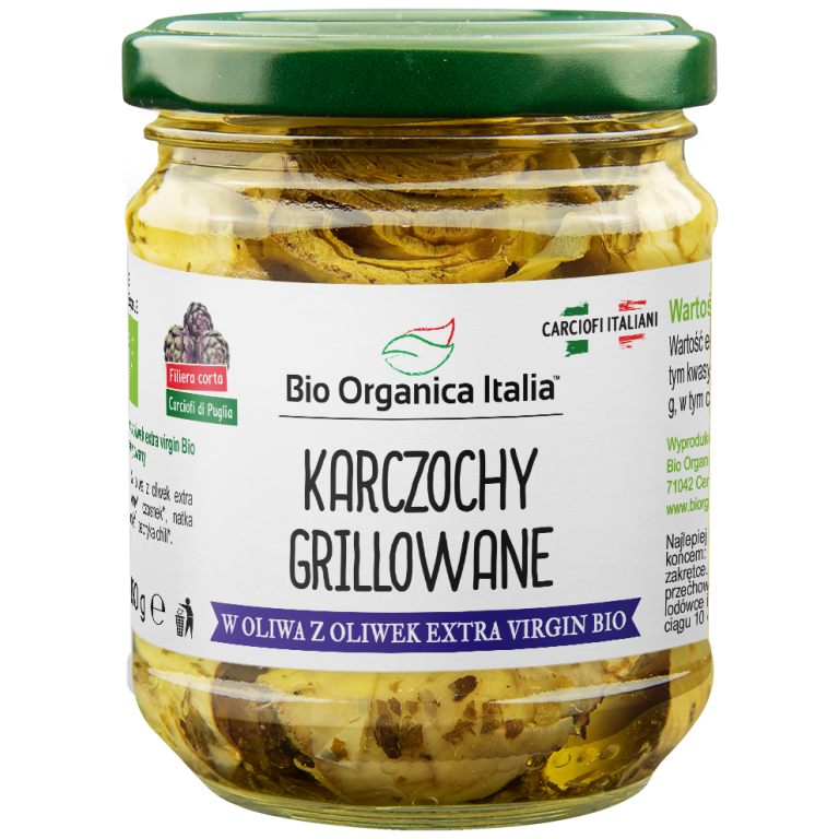 KARCZOCHY GRILLOWANE Z OLIWĄ Z OLIWEK EXTRA VIRGIN BIO 190 g (115 g) (SŁOIK) - BIO ORGANICA ITALIA