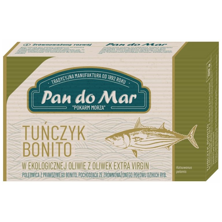 TUŃCZYK BONITO W BIO OLIWIE Z OLIWEK EXTRA VIRGIN 120 g - PAN DO MAR