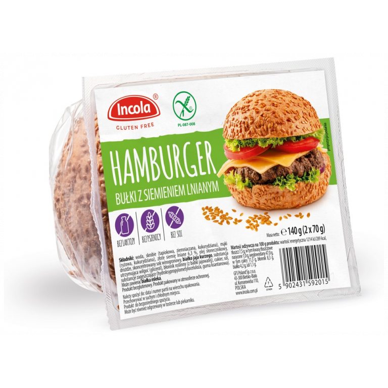 BUŁKI DO HAMBURGERÓW Z SIEMIENIEM LNIANYM BEZGLUTENOWE (2 x 70 g) 140 g - INCOLA