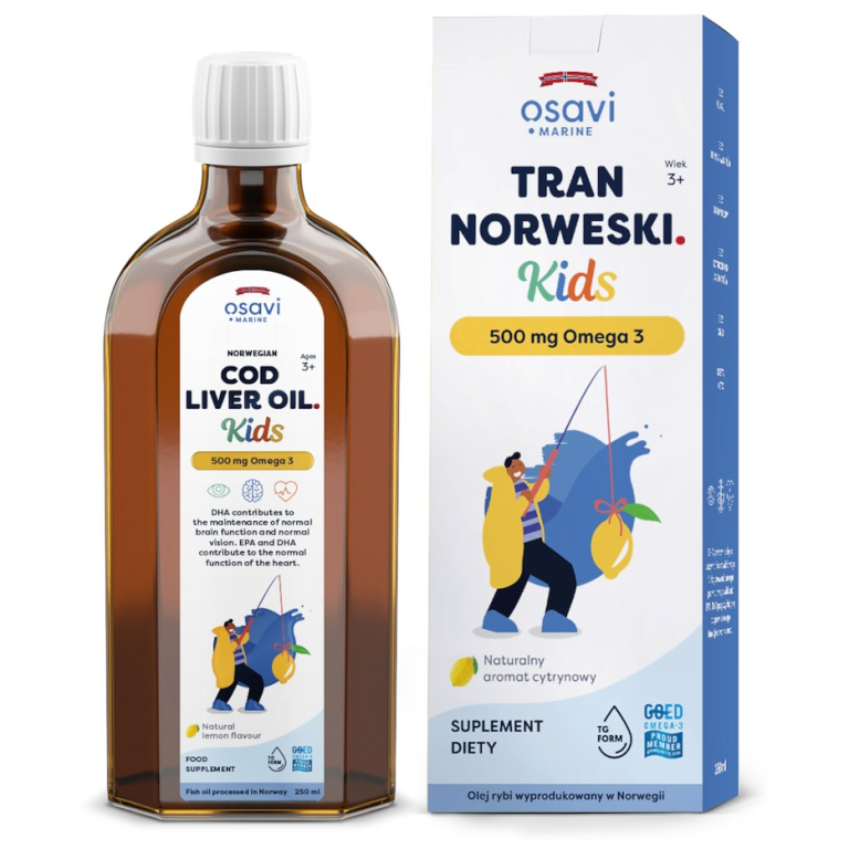 TRAN NORWESKI OMEGA-3 (500 mg) DLA DZIECI OD 3 ROKU O SMAKU CYTRYNOWYM 250 ml - OSAVI