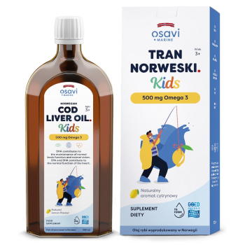 TRAN NORWESKI OMEGA-3 (500 mg) DLA DZIECI OD 3 ROKU O SMAKU CYTRYNOWYM 500 ml - OSAVI