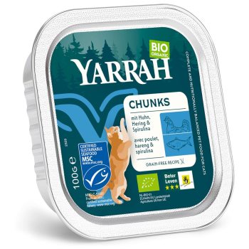 (DLA KOTA) KAWAŁKI KURCZAKA I RYBY ZE SPIRULINĄ BIO 100 g - YARRAH