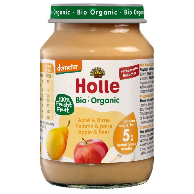 JABŁKO - GRUSZKA BEZ DODATKU CUKRÓW BEZGLUTENOWE OD 5 MIESIĄCA DEMETER BIO 190 g (SŁOIK) - HOLLE