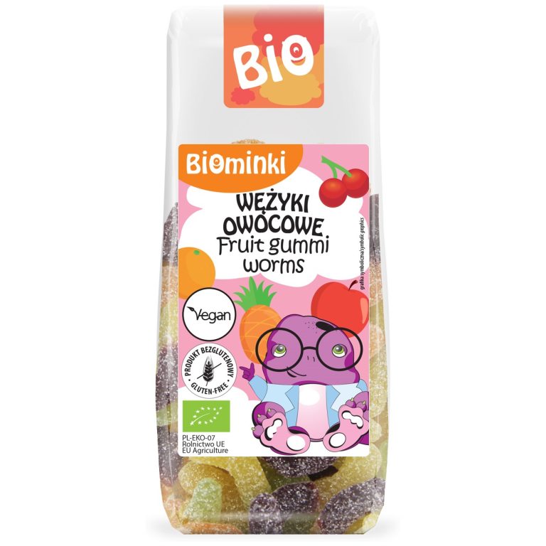 WĘŻYKI OWOCOWE BEZ ŻELATYNY BEZGLUTENOWE BIO 100 g - BIOMINKI