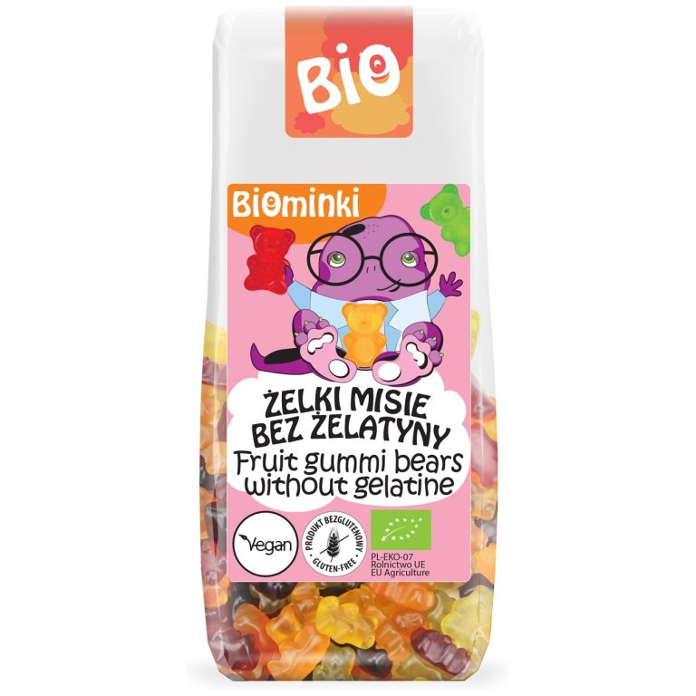 ŻELKI MISIE BEZ ŻELATYNY BEZGLUTENOWE BIO 100 g - BIOMINKI