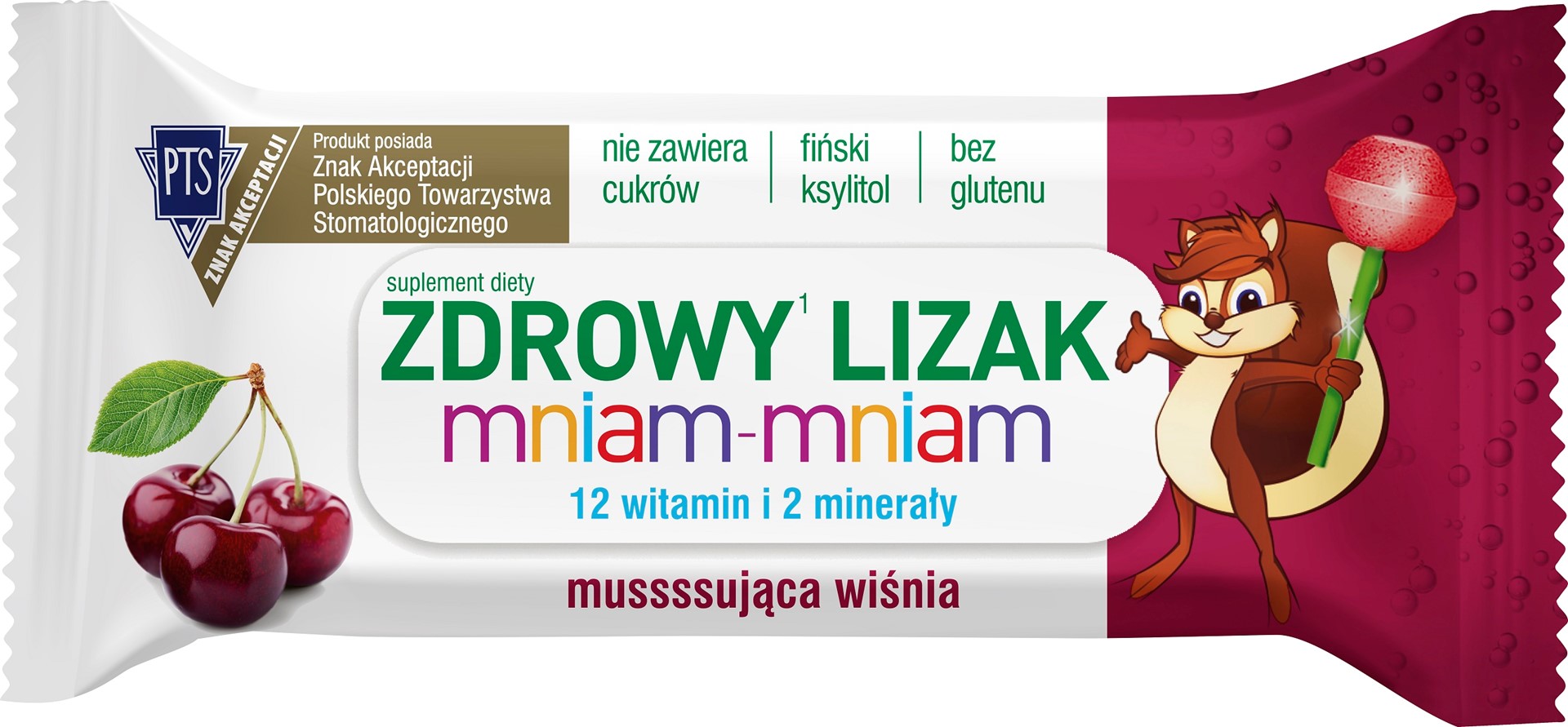 LIZAK KULKA O SMAKU MUSUJĄCEJ WIŚNI Z WITAMINAMI I MINERAŁAMI BEZGLUTENOWY 6 g - MNIAM MNIAM STARPHARMA