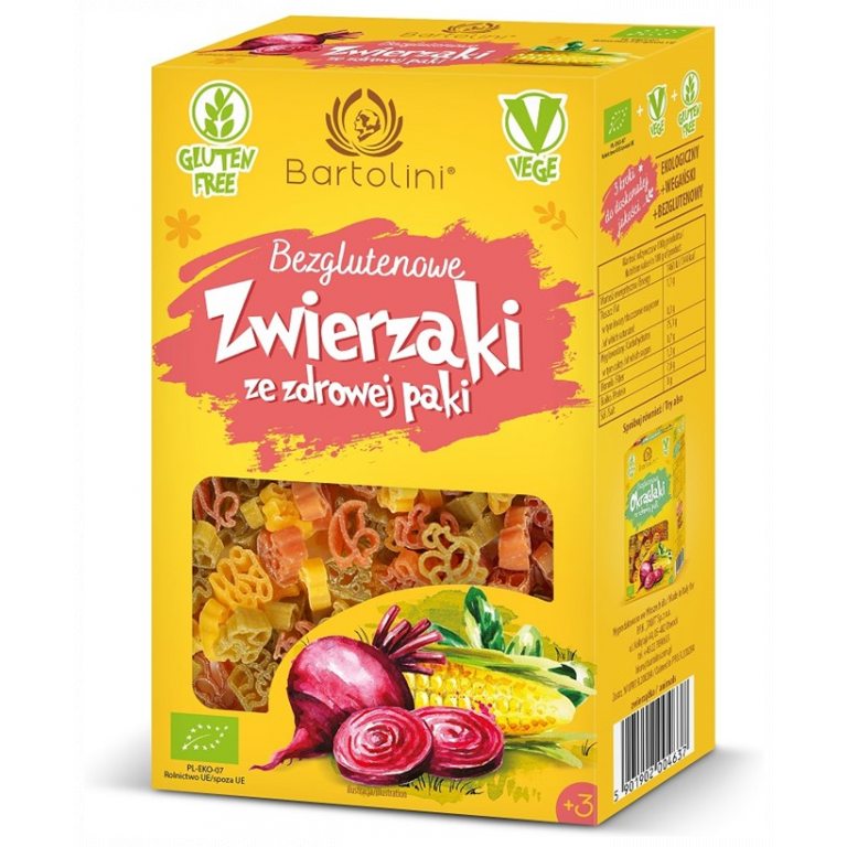 MAKARON (KUKURYDZIANY Z SUSZONYMI WARZYWAMI) DLA DZIECI ZWIERZAKI BEZGLUTENOWY BIO 250 g - BARTOLINI