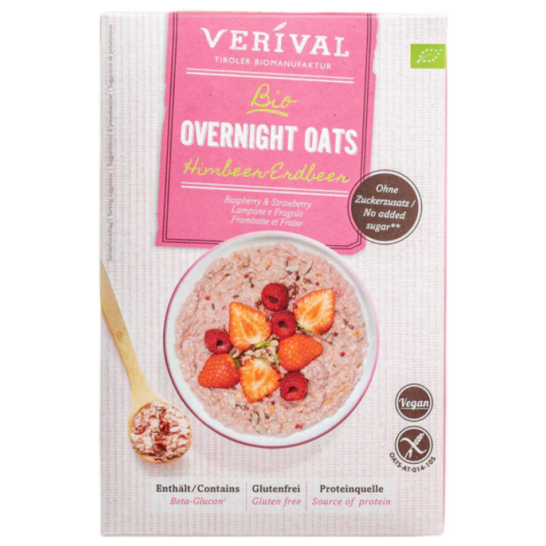 OWSIANKA PROTEINOWA Z MALINAMI I TRUSKAWKAMI BEZ DODATKU CUKRÓW BEZGLUTENOWA BIO 350 g - VERIVAL