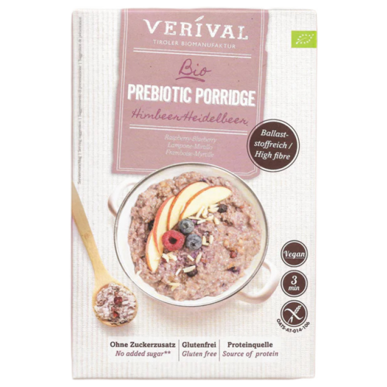 OWSIANKA BŁONNIKOWA Z MALINAMI I BORÓWKAMI BEZ DODATKU CUKRÓW BEZGLUTENOWA BIO 350 g - VERIVAL