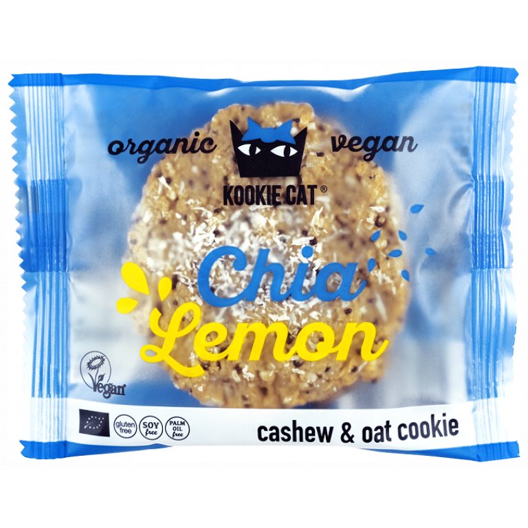 CIASTKO WEGAŃSKIE Z NASIONAMI CHIA O SMAKU CYTRYNOWYM BEZGLUTENOWE BIO 50 g - KOOKIE CAT