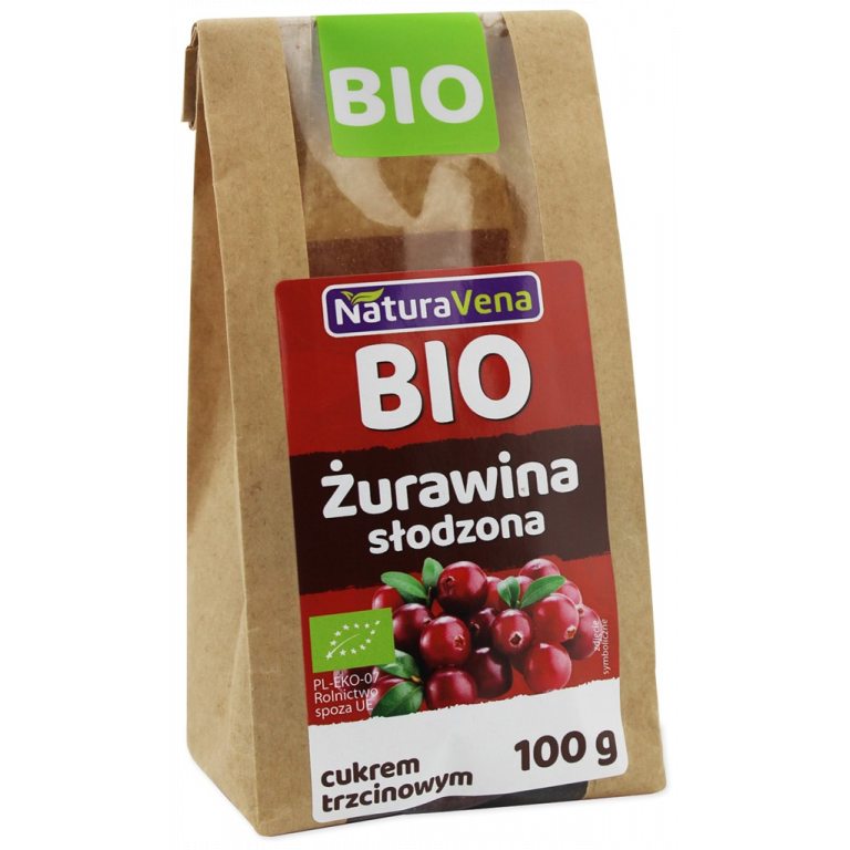 ŻURAWINA SŁODZONA CUKREM TRZCINOWYM BIO 100 g - NATURAVENA