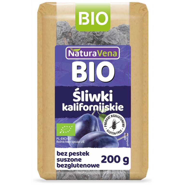 ŚLIWKI KALIFORNIJSKIE SUSZONE BEZGLUTENOWE BIO 200 g - NATURAVENA