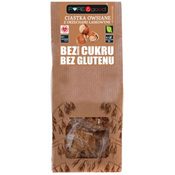 CIASTKA OWSIANE Z ORZECHAMI LASKOWYMI BEZ DODATKU CUKRÓW BEZGLUTENOWE 150 g - PURE&GOOD