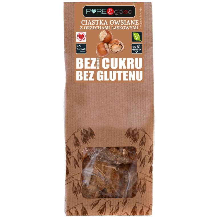 CIASTKA OWSIANE Z ORZECHAMI LASKOWYMI BEZ DODATKU CUKRÓW BEZGLUTENOWE 150 g - PURE&GOOD