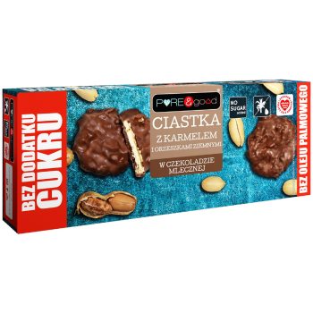 CIASTKA Z KARMELEM I ORZESZKAMI ZIEMNYMI W CZEKOLADZIE MLECZNEJ BEZ DODATKU CUKRÓW 128 g - PURE&GOOD