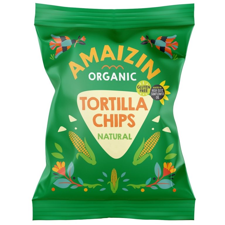 CHIPSY TORTILLA KUKURYDZIANE SOLONE BEZGLUTENOWE BIO 75 g - AMAIZIN