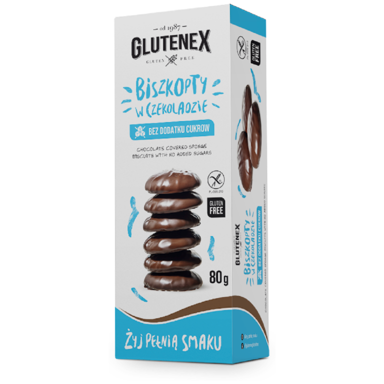 BISZKOPTY W CZEKOLADZIE BEZ DODATKU CUKRÓW BEZGLUTENOWE 80 g - GLUTENEX
