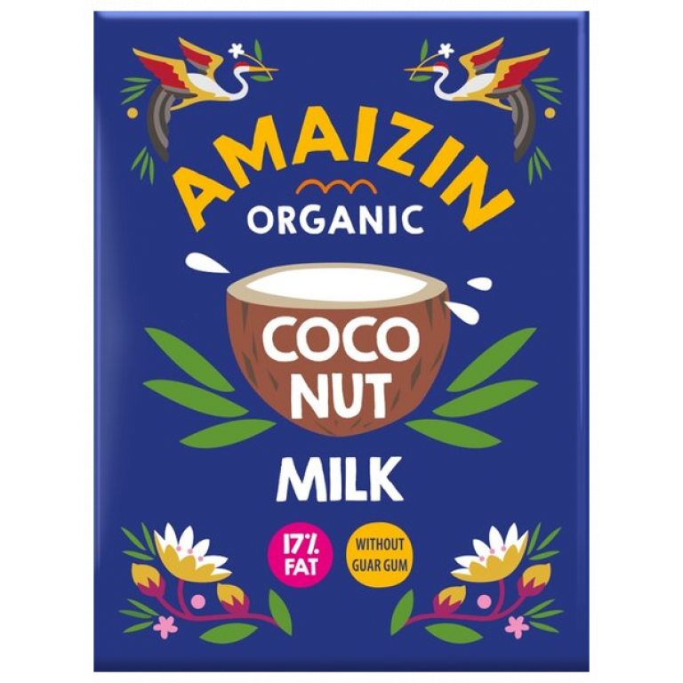 COCONUT MILK - NAPÓJ KOKOSOWY BEZ GUMY GUAR (17 % TŁUSZCZU) BIO 200 ml - AMAIZIN