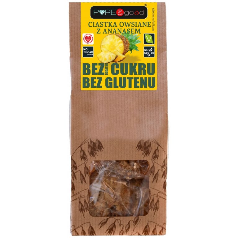 CIASTKA OWSIANE Z ANANASEM BEZ DODATKU CUKRU BEZGLUTENOWE 150 g - PURE&GOOD