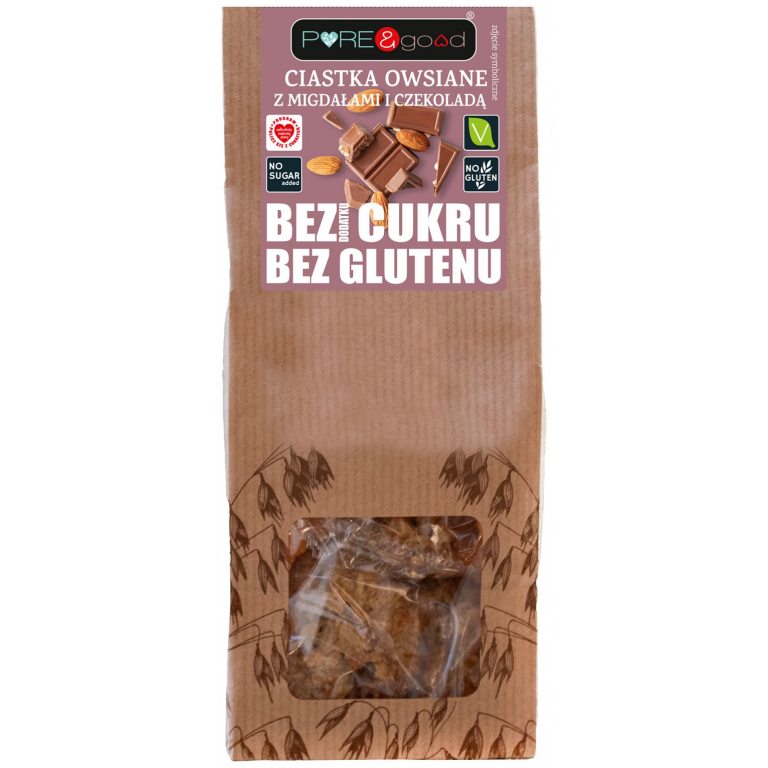 CIASTKA OWSIANE Z MIGDAŁAMI I CZEKOLADĄ BEZ DODATKU CUKRU BEZGLUTENOWE 150 g - PURE&GOOD