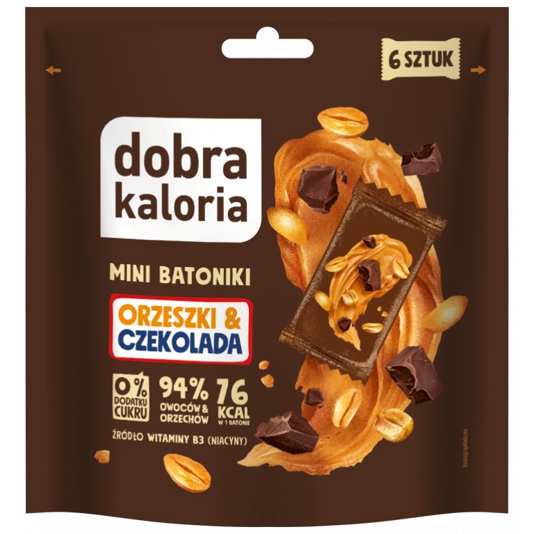 BATONIKI MINI ORZESZKI & CZEKOLADA BEZ DODATKU CUKRU (6 x 18 g) 108 g - DOBRA KALORIA