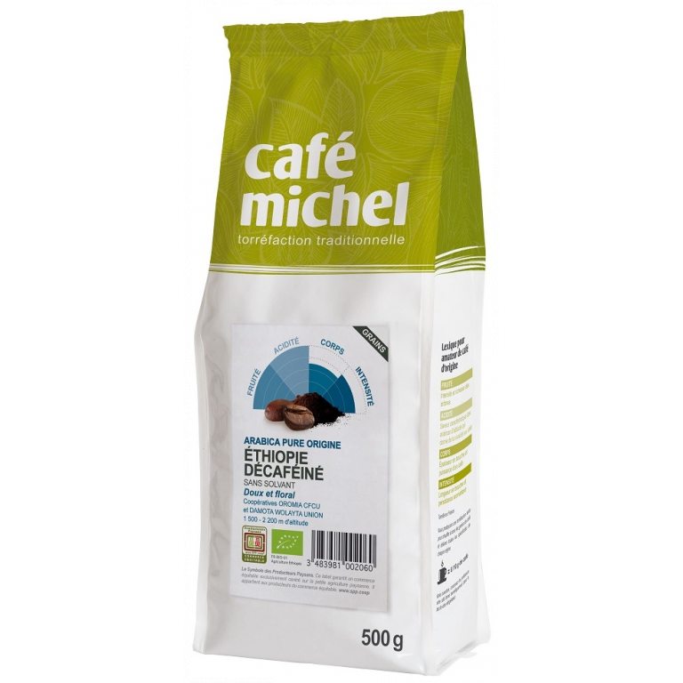 KAWA ZIARNISTA BEZKOFEINOWA ARABICA 100 % ETIOPIA FAIR TRADE BIO 500 g - CAFE MICHEL