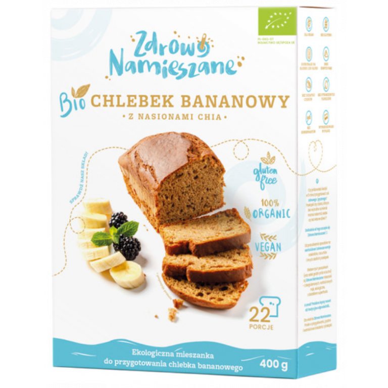 MIESZANKA NA CHLEBEK BANANOWY Z NASIONAMI CHIA BEZGLUTENOWA BIO 400 g - ZDROWO NAMIESZANE