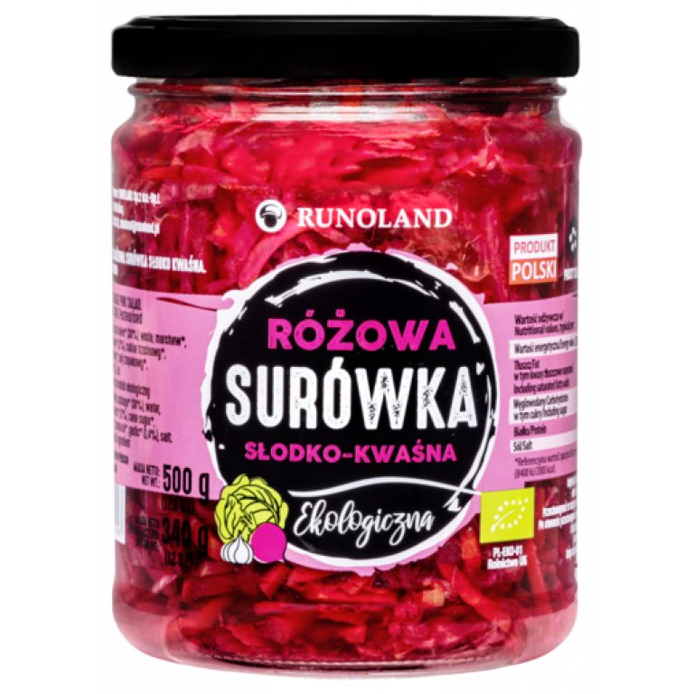 SURÓWKA Z KAPUSTY RÓŻOWA SŁODKO - KWAŚNA BIO 500 g (340 g) - RUNOLAND