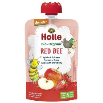 MUS CZERWONA PSZCZOŁA (JABŁKO - TRUSKAWKA) BEZ DODATKU CUKRÓW OD 8 MIESIĄCA DEMETER BIO 100 g - HOLLE