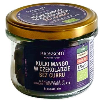 KULKI MANGO W CZEKOLADZIE BEZ DODATKU CUKRÓW BEZGLUTENOWE BIO 125 g - BIOSSOM