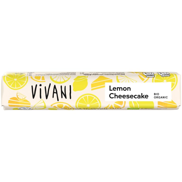 BATON MLECZNA CZEKOLADA Z NADZIENIEM SERNIK CYTRYNOWY BIO 40 g - VIVANI