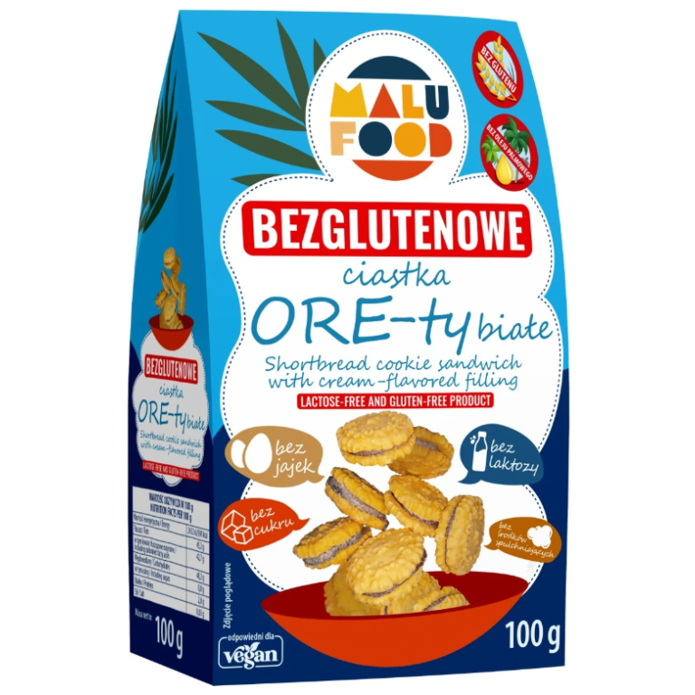 CIASTKA ORE-TY BIAŁE BEZ CUKRU BEZGLUTENOWE 100 g - MALU FOOD