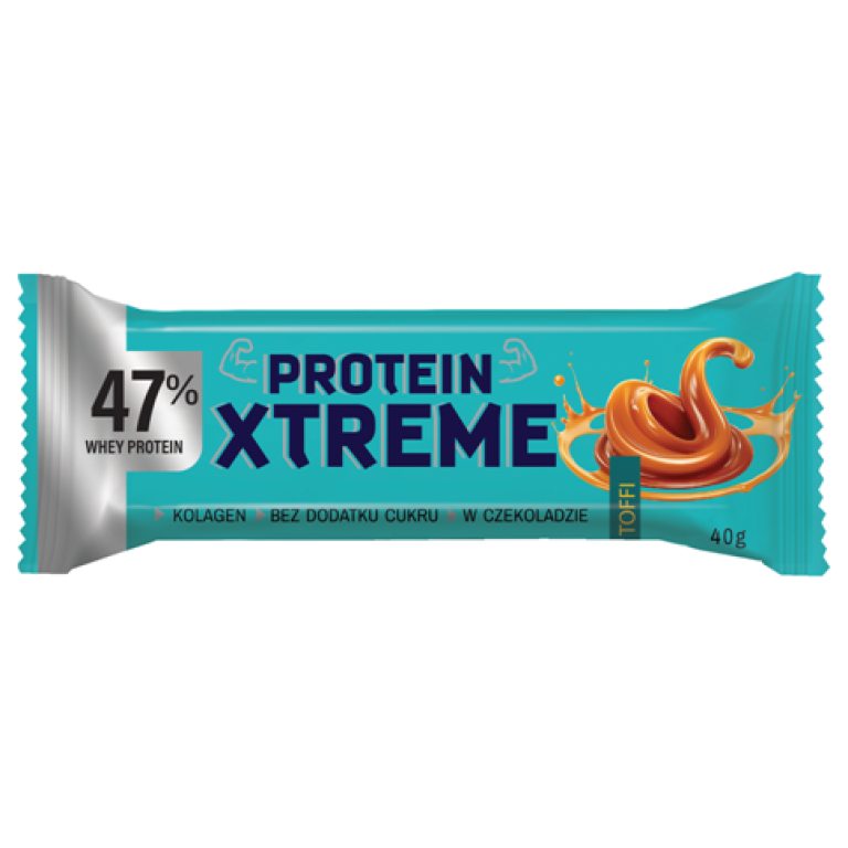 BATON PROTEINOWY XTREME O SMAKU TOFFI W CZEKOLADZIE MLECZNEJ BEZ DODATKU CUKRU 40 g - DOBRY SQUAD