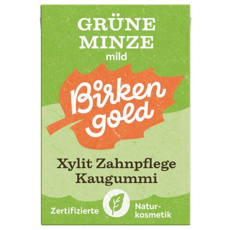 GUMA DO ŻUCIA Z KSYLITOLEM O SMAKU MIĘTY BEZ DODATKU CUKRU 28 g - BIRKENGOLD