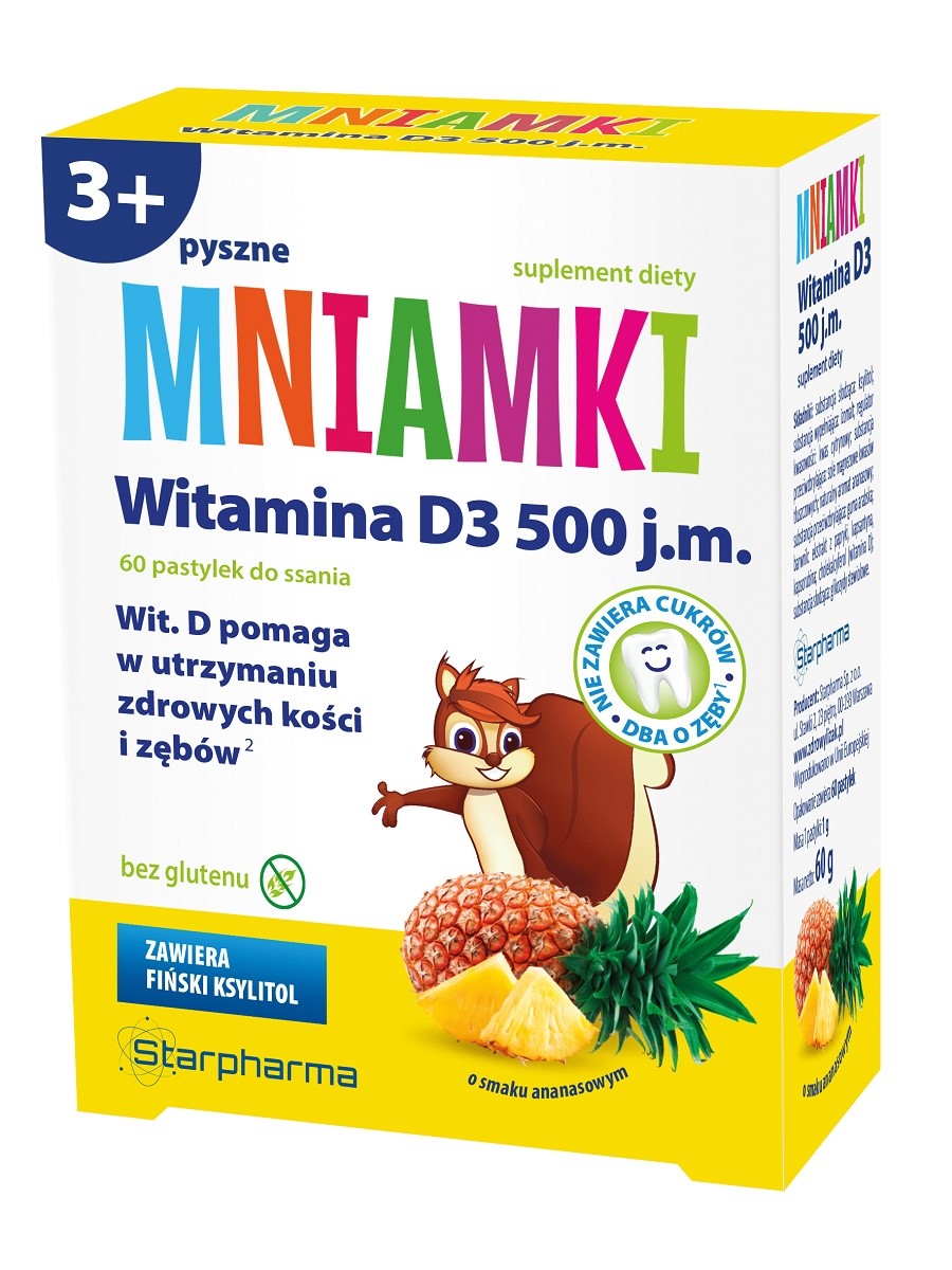 PASTYLKI Z WITAMINĄ D3 DO SSANIA BEZ CUKRU BEZGLUTENOWE 60 szt. - STARPHARMA (MNIAMKI)