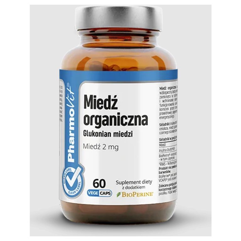 MIEDŹ ORGANICZNA (2 mg) BEZGLUTENOWA 60 KAPSUŁEK - PHARMOVIT (CLEAN LABEL)