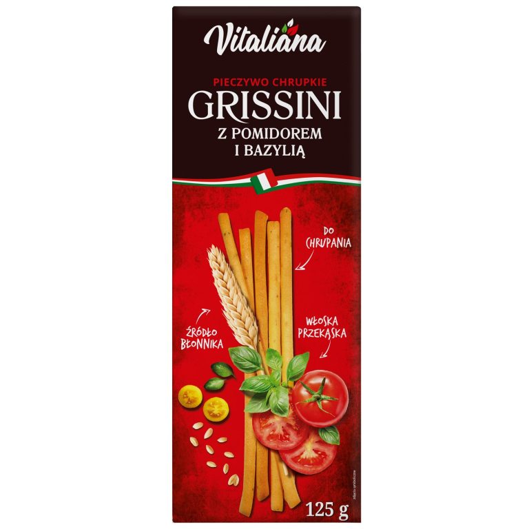 PALUSZKI GRISSINI Z POMIDORAMI I BAZYLIĄ 125 g - VITALIANA
