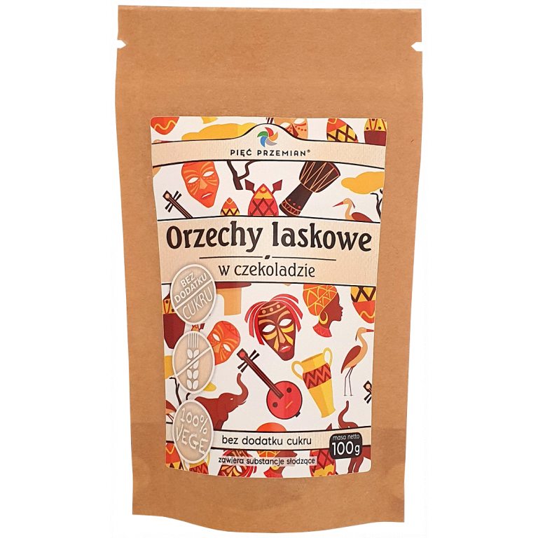 ORZECHY LASKOWE W CZEKOLADZIE BEZ DODATKU CUKRÓW BEZGLUTENOWE 100 g - PIĘĆ PRZEMIAN