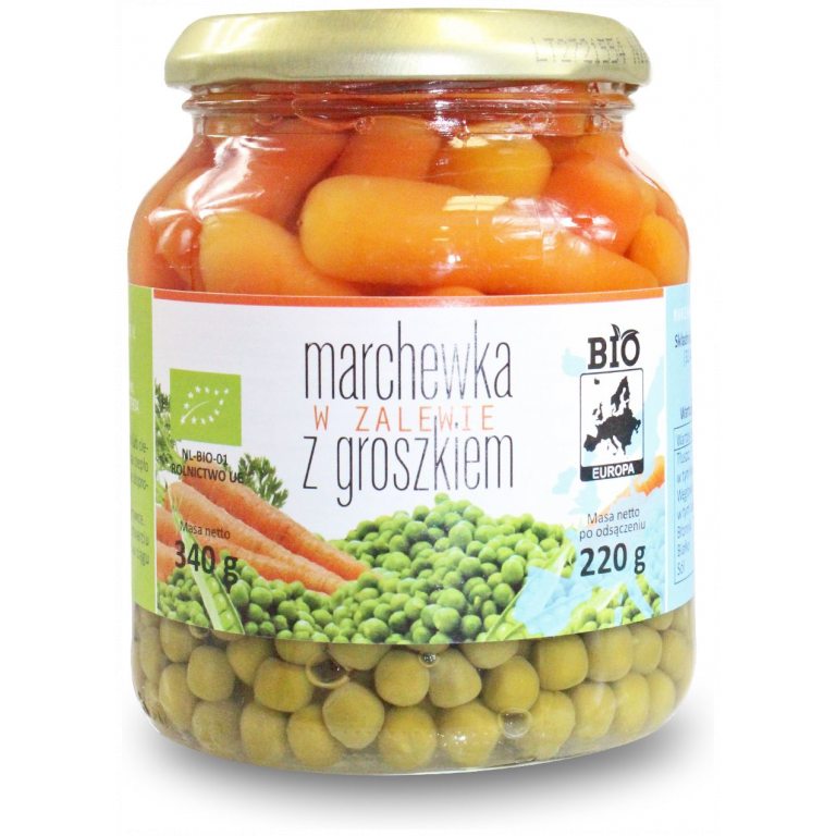 MARCHEWKA W ZALEWIE Z GROSZKIEM BIO 340 g (220 g) (SŁOIK) - BIO PLANET