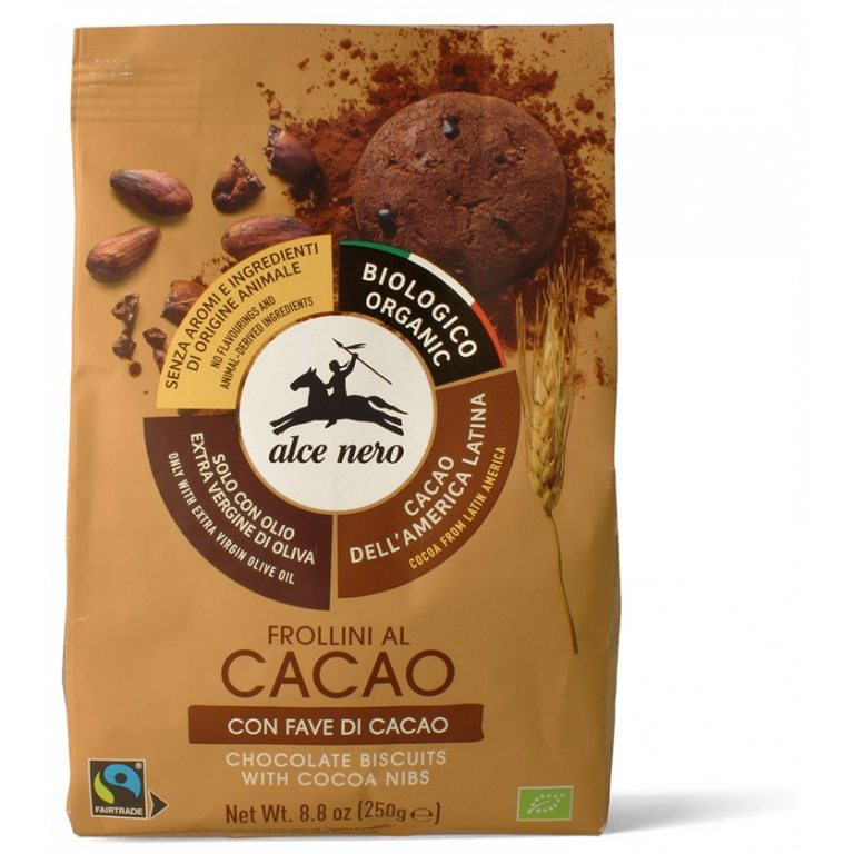 CIASTKA KAKAOWE Z ZIARNAMI KAKAO FAIR TRADE BIO 250 g - ALCE NERO