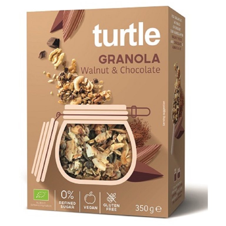 GRANOLA ORZECH WŁOSKI - CZEKOLADA BEZGLUTENOWA BIO 350 g - TURTLE