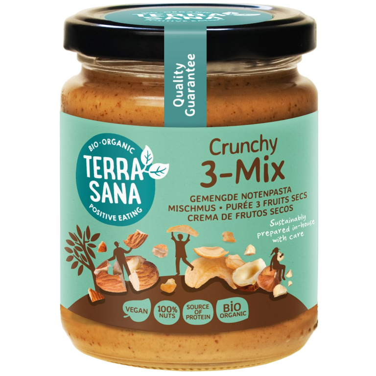KREM ORZECHOWY CRUNCHY MIX (3 ORZECHY) BIO 250 g - TERRASANA